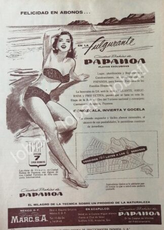CARTEL ANTIGUO ORIGINAL DE INICIOS DE LA COLONIA BAHIAS DE PAPANOA 1959 /430 RARO