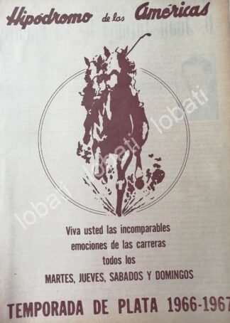 CARTEL ANTIGUO ORIGINAL DE HIPODROMO DE LAS AMERICAS 1966 /423