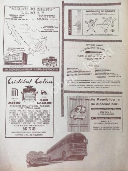 CARTEL ANTIGUO ORIGINAL DE TRANSPORTES MEXICANOS RUTAS CAMIONERAS 1960s /421 - Image 2