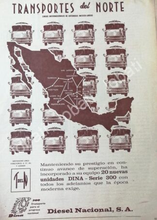 CARTEL ANTIGUO ORIGINAL DE DINA & TRANSPORTES DEL NORTE 1966 /420