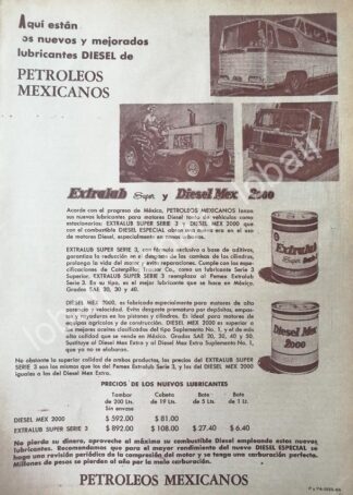 CARTEL ANTIGUO ORIGINAL DE PEMEX, EXTRALUB Y DIESELMEX 1966 /418 RARO