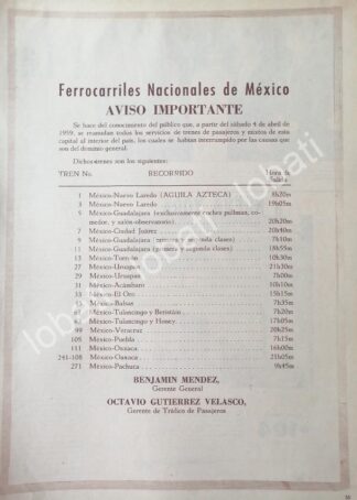 CARTEL ANTIGUO ORIGINAL DE AVISO REANUDACION DE FERROCARRILES NACIONALES 1959 /417