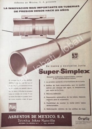 CARTEL ANTIGUO ORIGINAL DE ASBESTOS DE MEXICO S.A PRESENTA. SUPER-SIMPLEX 1956 /414