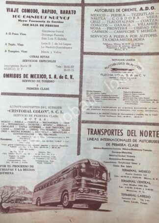 CARTEL ANTIGUO ORIGINAL DE OMNIBUS DE MEXICO, TRANSPORTES DEL NORTE Y MAS 1960 /411