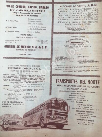 CARTEL ANTIGUO ORIGINAL DE RUTAS CAMIONERAS DE MEXICO 1955 /405 - Image 2