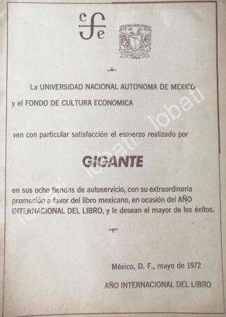 CARTEL ANTIGUO ORIGINAL DE UNAM FELICITA A TIENDAS GINGANTE 1972 /410