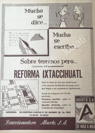 CARTEL ANTIGUO ORIGINAL DE INICIOS DE LA COLONIA REFORMA IXTACCIHUATL 1956 ABURTO S.A 393