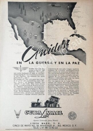 CARTEL ANTIGUO ORIGINAL DE BARCOS NAVIERA CUBA MAIL LINE Y EL ESCUADRON 201, 1945 /496 SGM