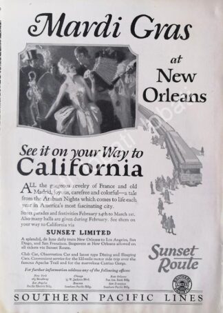 CARTEL ANTIGUO ORIGINAL DE FERROCARRILES. TREN SOUTHERN PACIFIC 1920s /495