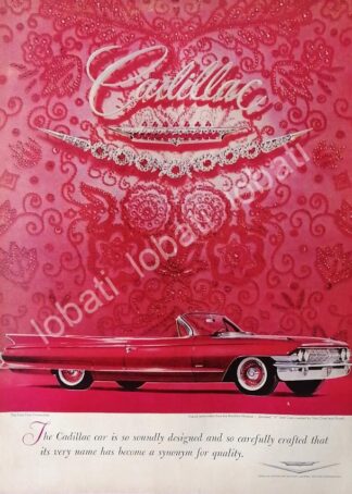 CARTEL ANTIGUO ORIGINAL DE AUTOS CADILLAC 1962 CONVERTIBLE, DISEÑO DE VAN CLEEF & ARPELS / RARO