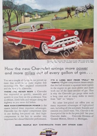 CARTEL ANTIGUO ORIGINAL DE AUTOS CHEVROLET BEL AIR 1954 /600