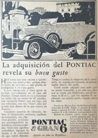CARTEL ANTIGUO ORIGINAL DE AUTOS CHEVROLET PONTIAC GRAN SIX 1929 /596