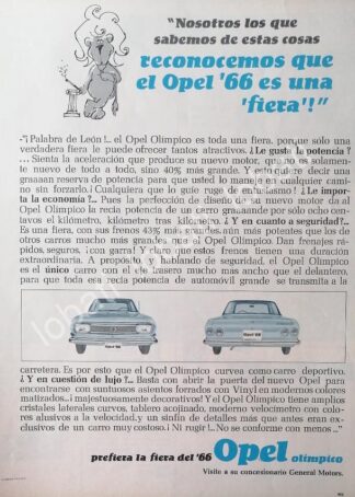 CARTEL ANTIGUO ORIGINAL DE DE AUTOS CHEVROLET OPEL OLIMPICO 1966 /591