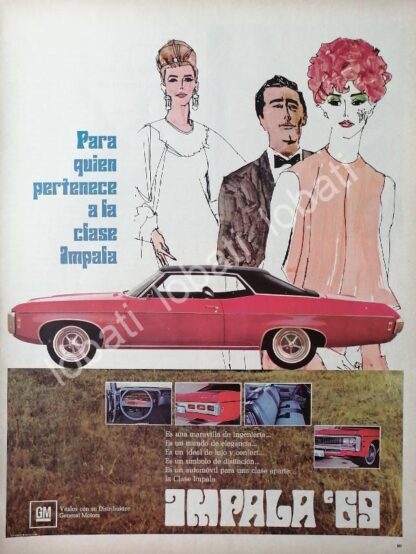 CARTEL ANTIGUO ORIGINAL DE DE AUTOS CHEVROLET IMPALA 1969 /588
