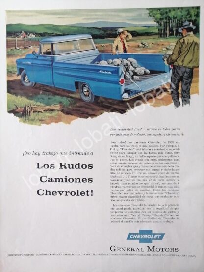 CARTEL ANTIGUO ORIGINAL DE AUTOS. CAMIONETA CHEVROLET FLEETSIDE 1958 /585 RARO