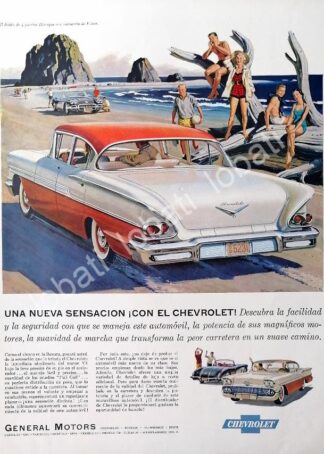CARTEL ANTIGUO ORIGINAL DE AUTOS CHEVROLET BISCAYNE FISHER 1958 /583 /RARO