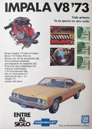 CARTEL ANTIGUO ORIGINAL DE MINI CARTEL AUTOS CHEVROLET IMPALA 1973 /578