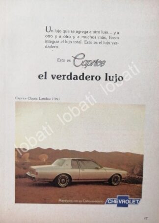 CARTEL ANTIGUO ORIGINAL DE MINI CARTEL AUTOS CHEVROLET CAPRICE CLASSIC LANDAU 1980 /565