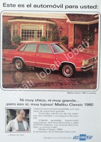 CARTEL ANTIGUO ORIGINAL DE MINI CARTEL AUTOS CHEVROLET MALIBU CLASSIC 1980 /563