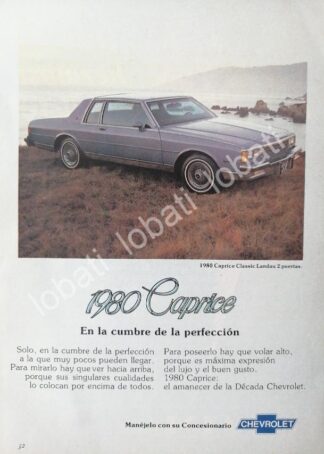 CARTEL ANTIGUO ORIGINAL DE MINI CARTEL AUTOS CHEVROLET CAPRICE 1980 /560