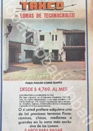 CARTEL ANTIGUO ORIGINAL DE INICIOS DE LA COLONIA LOMAS DE TECAMACHALCO 1969
