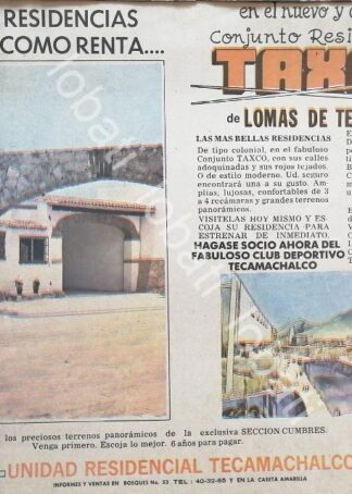 CARTEL ANTIGUO ORIGINAL DE INICIOS DE LA COLONIA UNIDAD RESIDENCIAL LOMAS DE TECAMACHALCO 1969 /600
