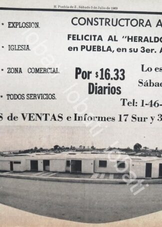 CARTEL ANTIGUO ORIGINAL DE CONSTRUCTORA ANGELES S.A , PUEBLA 1969 /597