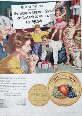 CARTEL ANTIGUO ORIGINAL DE ROPA FRUIT OF THE LOOM /586 PUBLICIDAD ARTISTICA