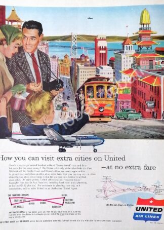 CARTEL ANTIGUO ORIGINAL DE AEROLINEAS UNITED AIR LINES 1954 /586