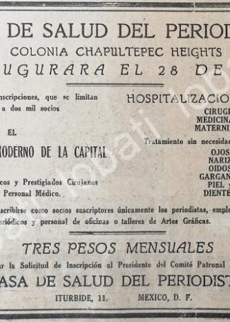 CARTEL ANTIGUO ORIGINAL DE INAUGURAN LA CLINICA DEL PERIODISTA 1922, /581 SUPER RARO 10+