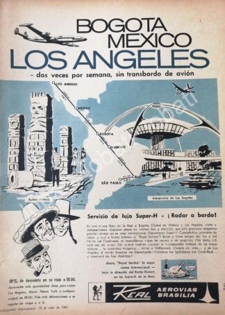 CARTEL ANTIGUO ORIGINAL DE AEROLINEAS REAL BRASILIA 1961, BRASIL /579