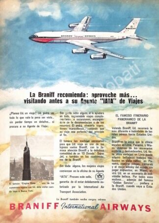CARTEL ANTIGUO ORIGINAL DE AEROLINEAS BRANIFF 1962 /578 RARO