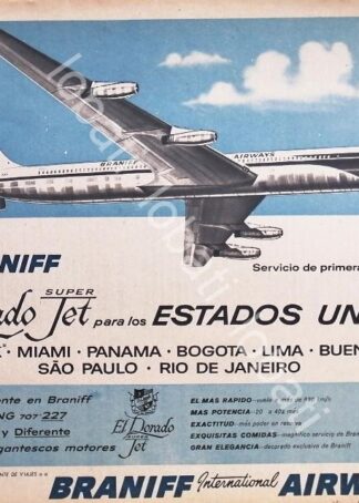 CARTEL ANTIGUO ORIGINAL DE AEROLINEAS BRANIFF 1961 /577