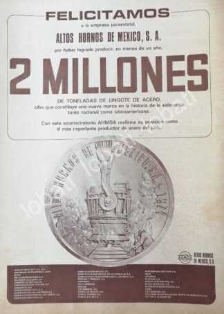 CARTEL ANTIGUO ORIGINAL DE ALTOS HORNOS DE MEXICO S.A 1975 CIFRA RECORD /570