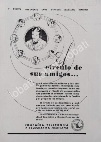 CARTEL ANTIGUO ORIGINAL DE CIA. TELEFONICA Y TELEGRAFICA DE MEXICO S.A 1932 /564