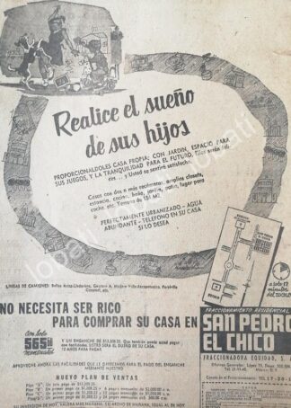 CARTEL ANTIGUO ORIGINAL DE INICIOS DE LA COLONIA SAN PEDRO EL CHICO D.F 1956 /590 MUY RARO