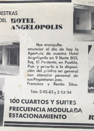 CARTEL ANTIGUO ORIGINAL DE INAUGURAN HOTEL ANGELOPOLIS, PUEBLA 1967 /589 RARO