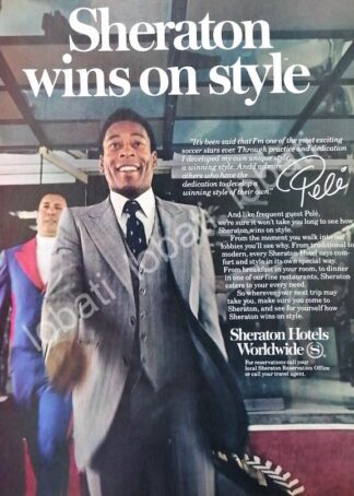 CARTEL ANTIGUO ORIGINAL DE EL FUTBOLISTA PELE Y HOTEL SHERATON 1980s /581 /FEP
