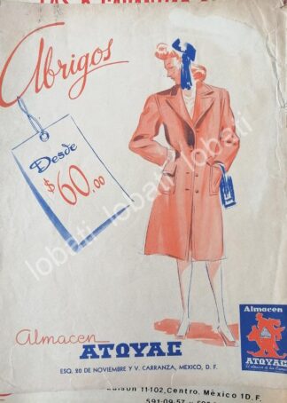 CARTEL ANTIGUO ORIGINAL DE TIENDA. ALMACENES ATOYAC 1943 /580