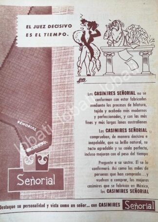 CARTEL ANTIGUO ORIGINAL DE TELAS, CASIMIRES SEÑORIAL, DIBUJO DE ARIAS BERNAL 1956 /566