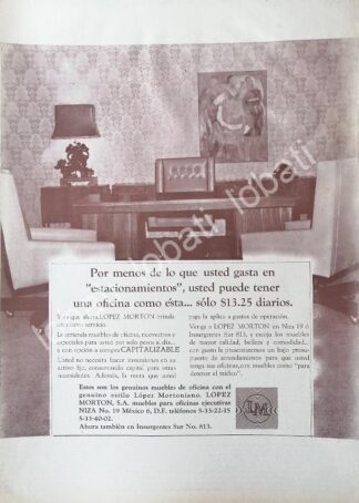 CARTEL ANTIGUO ORIGINAL DE MUEBLES PARA OFICINA LOPEZ MORTON 1960s / 564