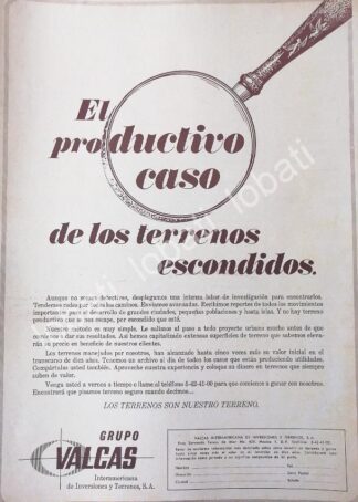 CARTEL ANTIGUO ORIGINAL DE GRUPO VALCAS S.A BUENES RAICES 1970 /562 MUY RARO