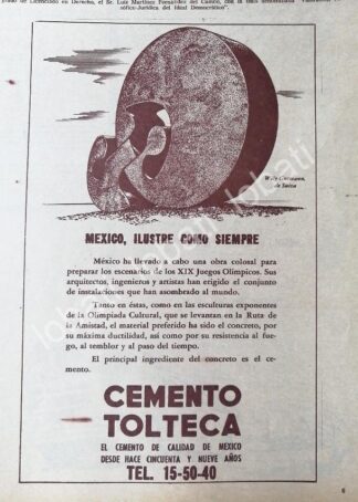 CARTEL ANTIGUO ORIGINAL DE CEMENTO TOLTECA Y LA ESCULTURA DE WILLY GUTMANN 1968 /553