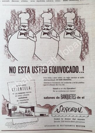 CARTEL ANTIGUO ORIGINAL DE BANQUETES SEÑORIAL 1970, RESTAURANTES WESTERN S.A /541