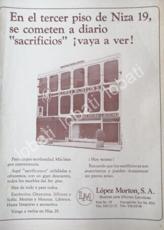 CARTEL ANTIGUO ORIGINAL DE MUEBLES PARA OFICINA LOPEZ MORTON 1960s / 535