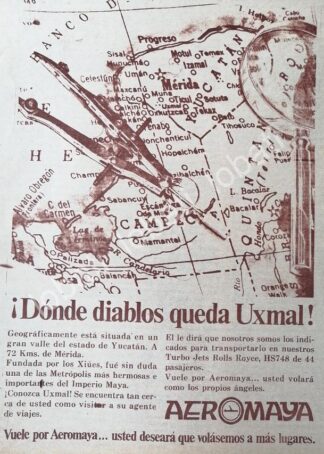 CARTEL ANTIGUO ORIGINAL DE AEROLINEAS AEROMAYA 1960s / 534 MUY RARO