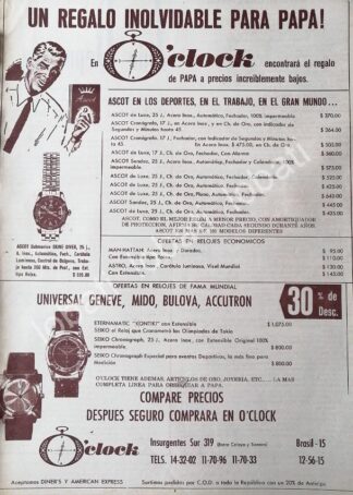 CARTEL ANTIGUO ORIGINAL DE RELOJERIA O´CLOCK 1967 /517 (INSURGENTES SUR 319)