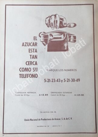 CARTEL ANTIGUO ORIGINAL DE UNION NACIONAL DE PRODUCTORES DE AZUCAR 1960s /502