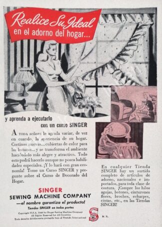 CARTEL ANTIGUO ORIGINAL DE MINI CARTEL. MAQUINAS DE COSER SINGER 40s 1950s /240