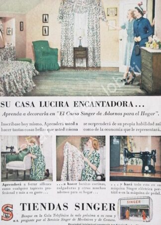 CARTEL ANTIGUO ORIGINAL DE MINI CARTEL. MAQUINAS DE COSER SINGER 1940s 50s /225
